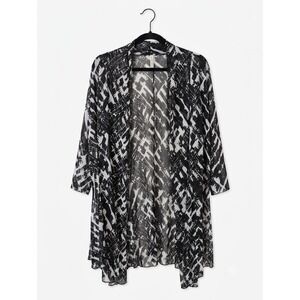 Mirror Image Black and White Sheer Abstract Print Kimono Size 1X